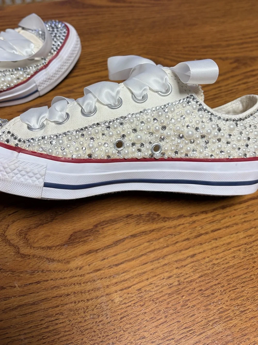 Converse All Star custom pearl bling sneakers 7